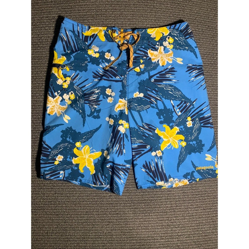 Patagonia Stretch Planing Board Shorts Zip Pocket Floral Blue Yellow Men's 31